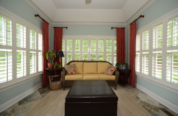 Plantation shutters in a sunroom